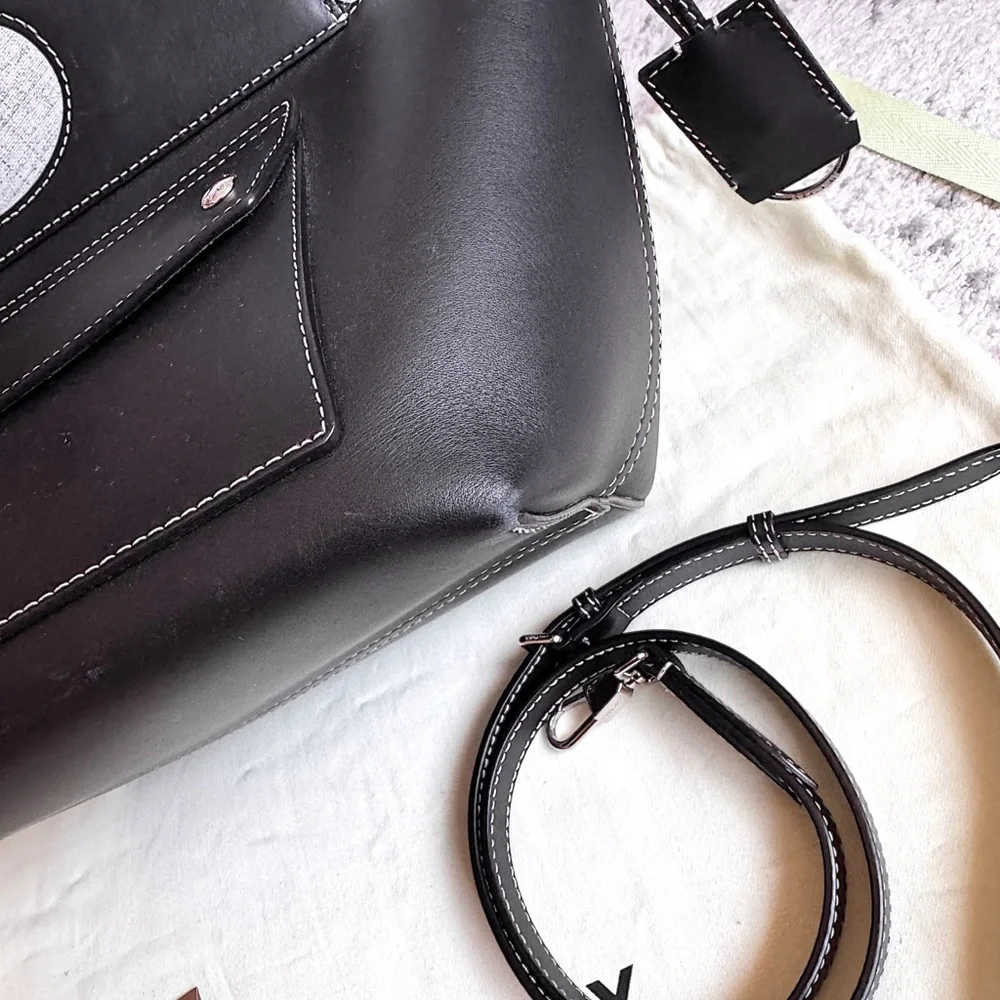 SOLD❗️❗️FIRM! Burberry Black Leather Soft Pocket Top Handle Crossbody Stitch - Picture 8 of 16